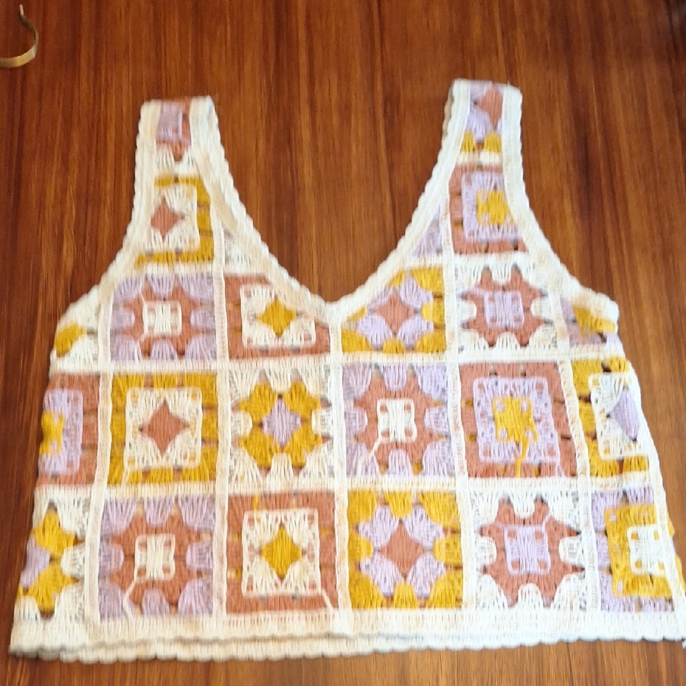 Rebellion White and Yellow Cropped Tank, Sweater, Patchwork